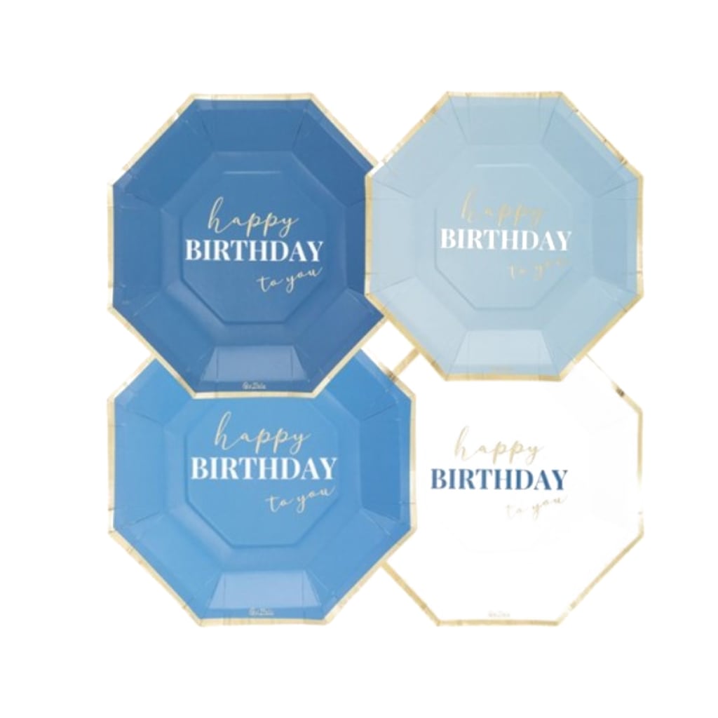 Einwegteller Happy Birthday 24cm, 8 Stück - blau