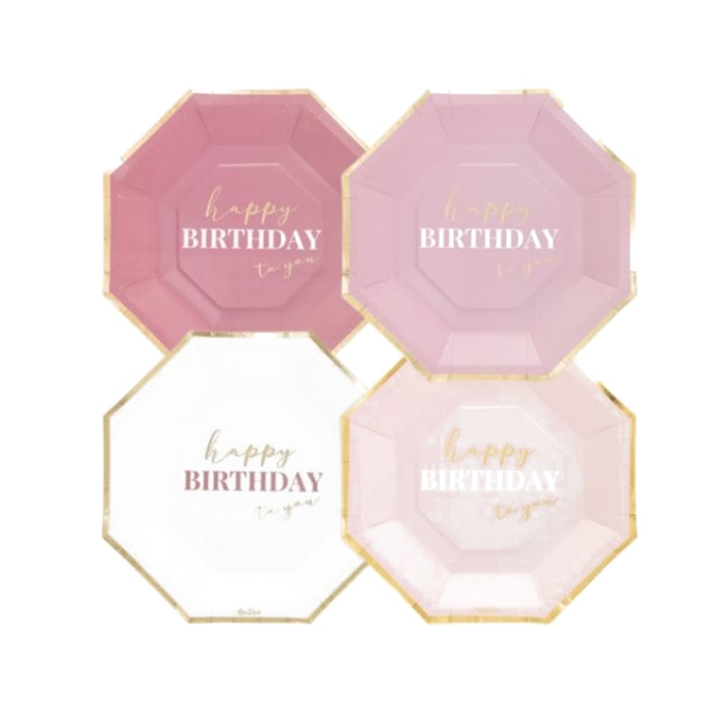 Einwegteller Happy Birthday 24cm, 8 Stück - pink
