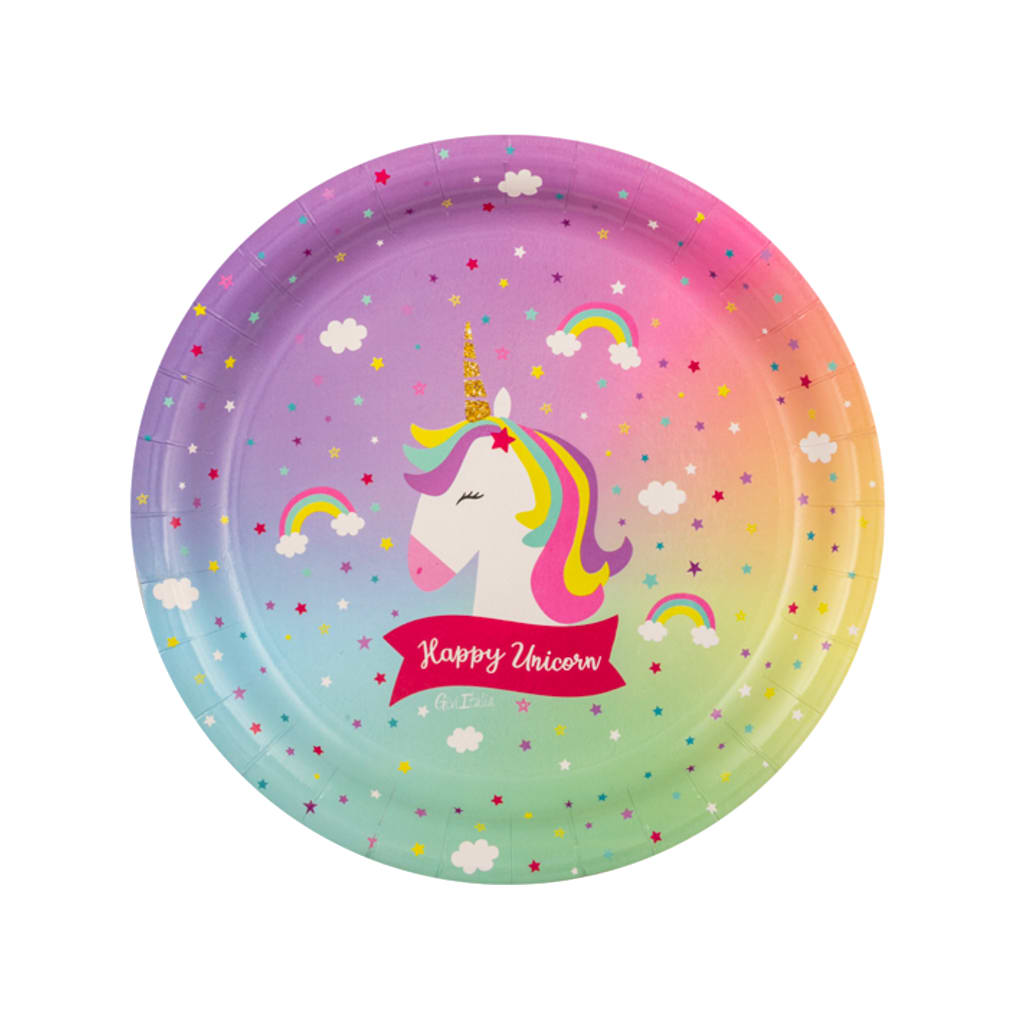 Einwegteller Happy Unicorn 23cm, 8 Stück