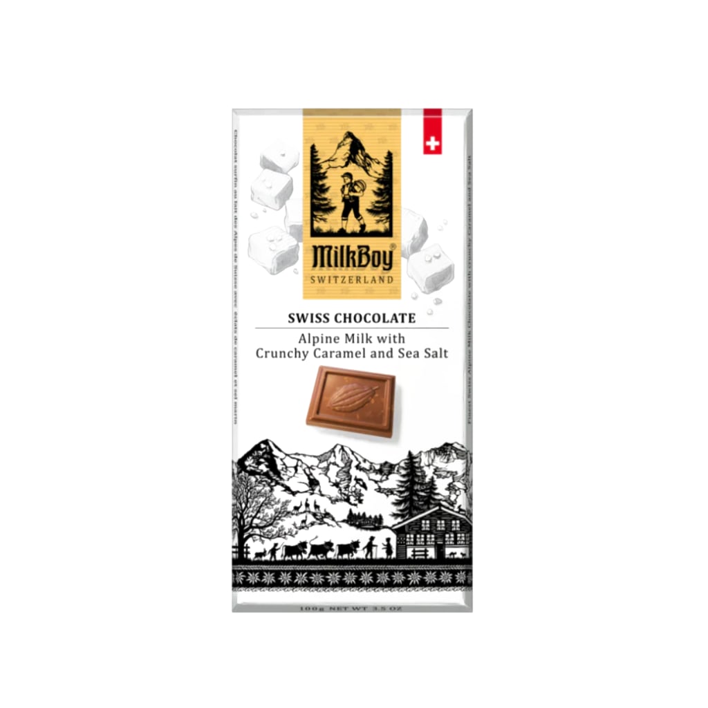 Milkboy Swiss Chocolates Crunchy Caramel and Sea Salt, 85g