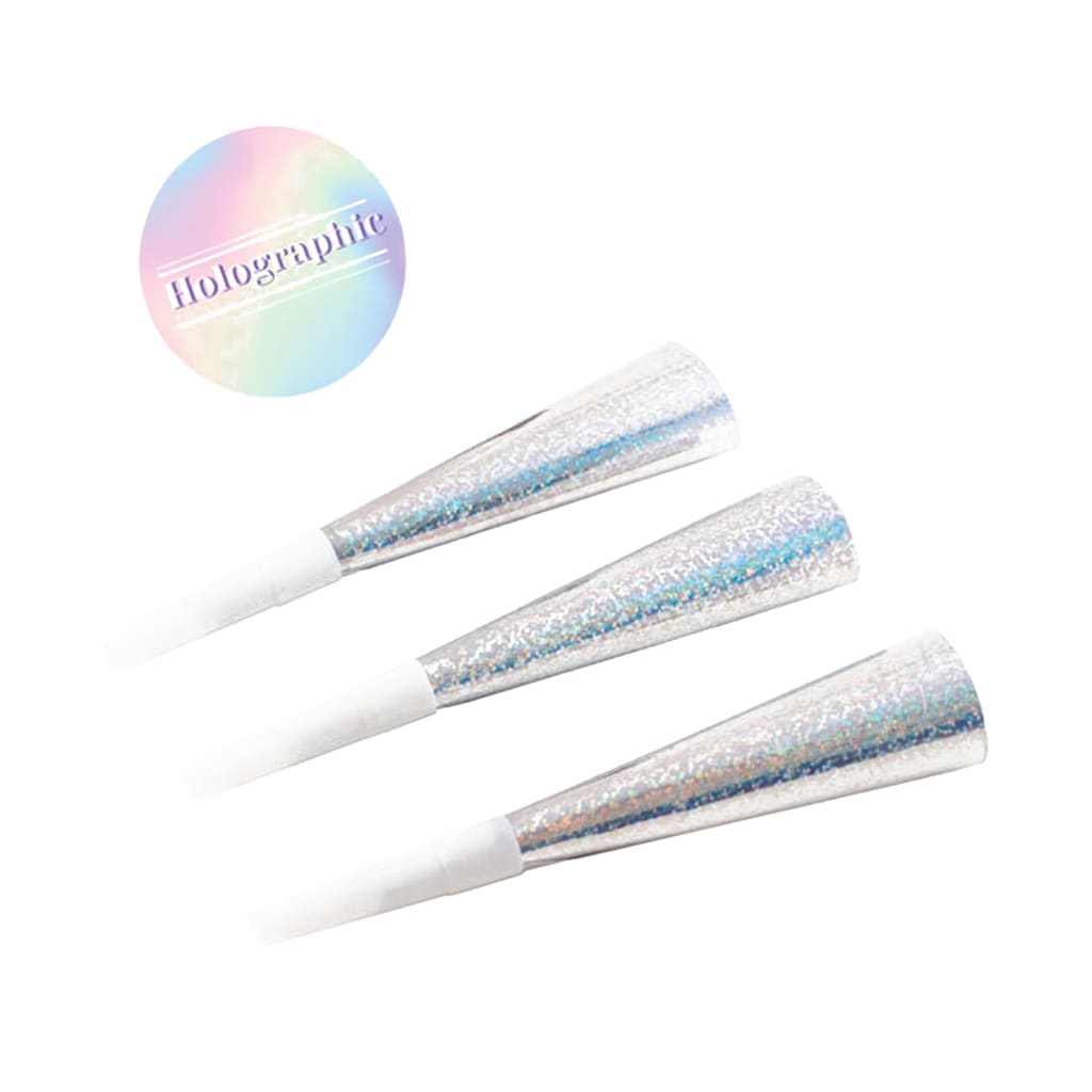 Party Tröten Silber 15cm, 6 Stück