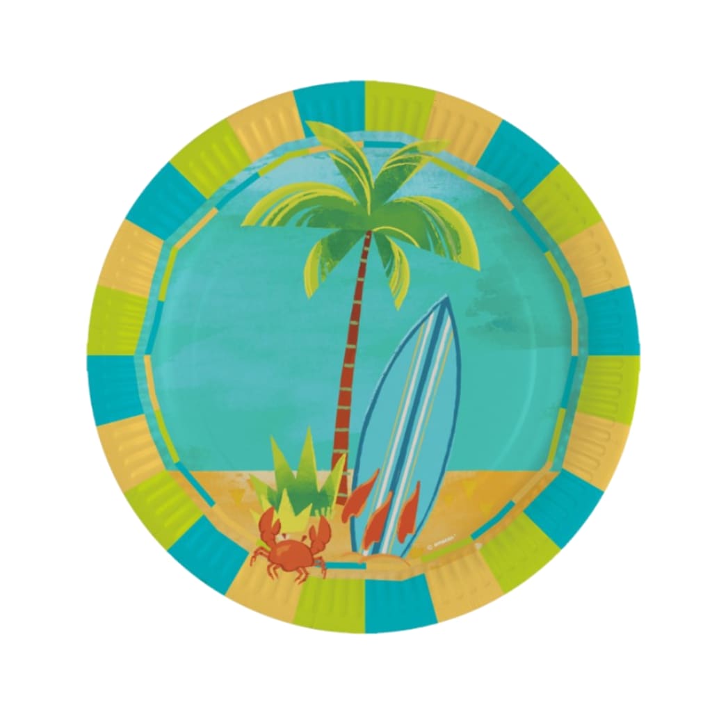Einwegteller Surf Party Papier 23cm, 8 Stück