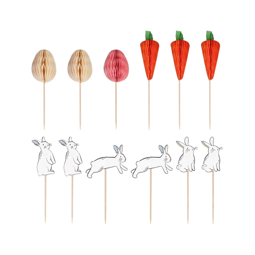 Easter Bunny, Carrot & Egg Cupcake Toppers, 12 Stück