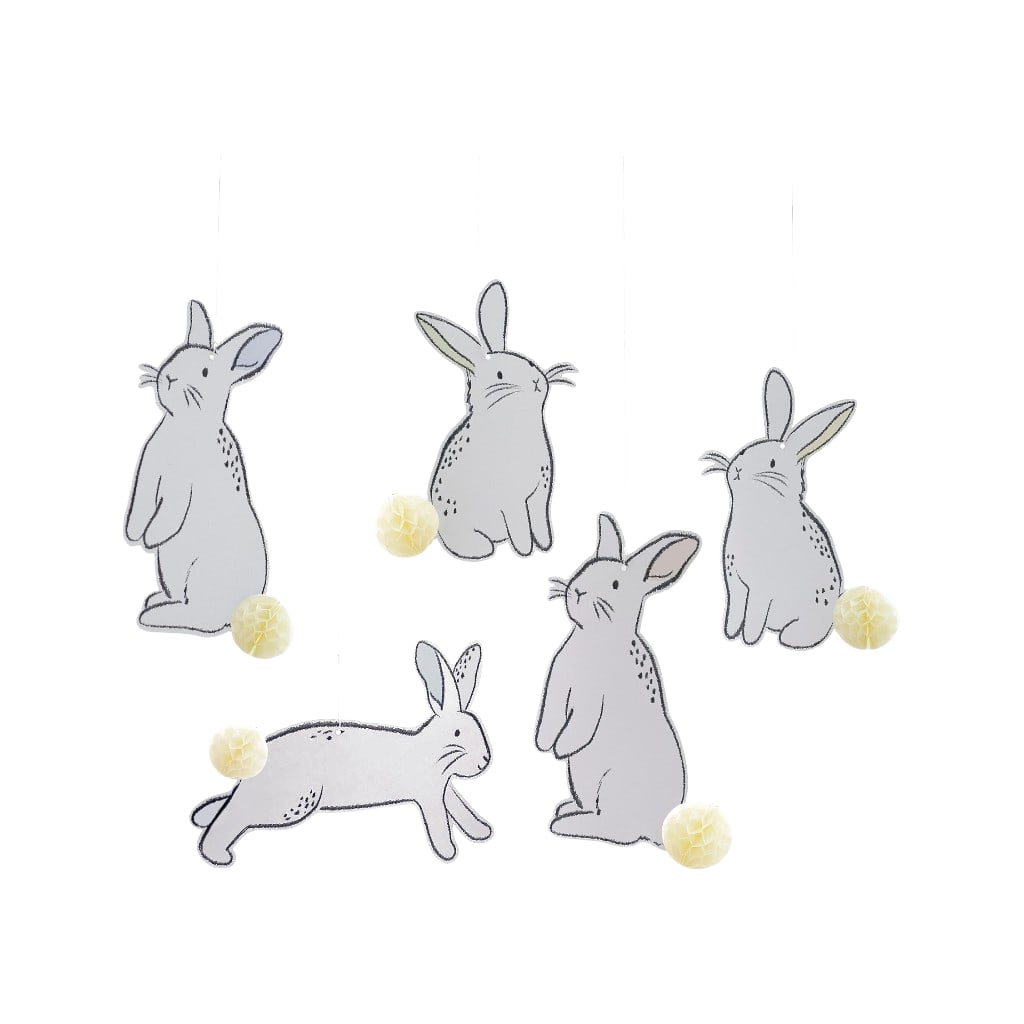 Hanging Easter Bunny with Honeycomb Tails, 5 Stück