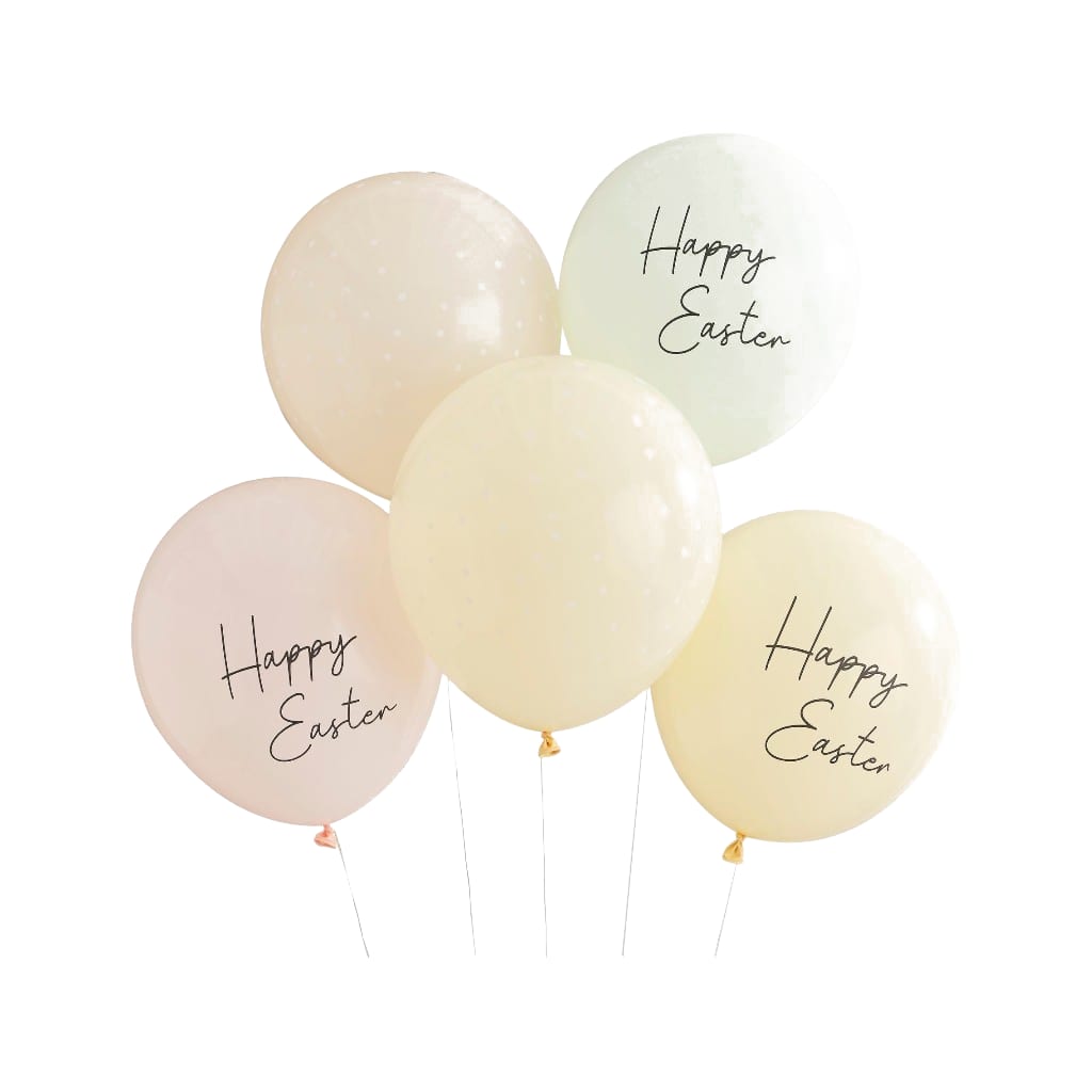 Pastel Happy Easter Balloons 12cm, 5 Stück