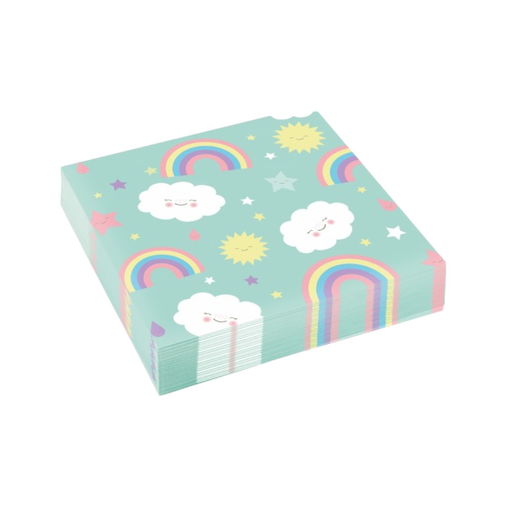 Servietten Regenbogen & Wolke 33 x 33cm, 20 Stück