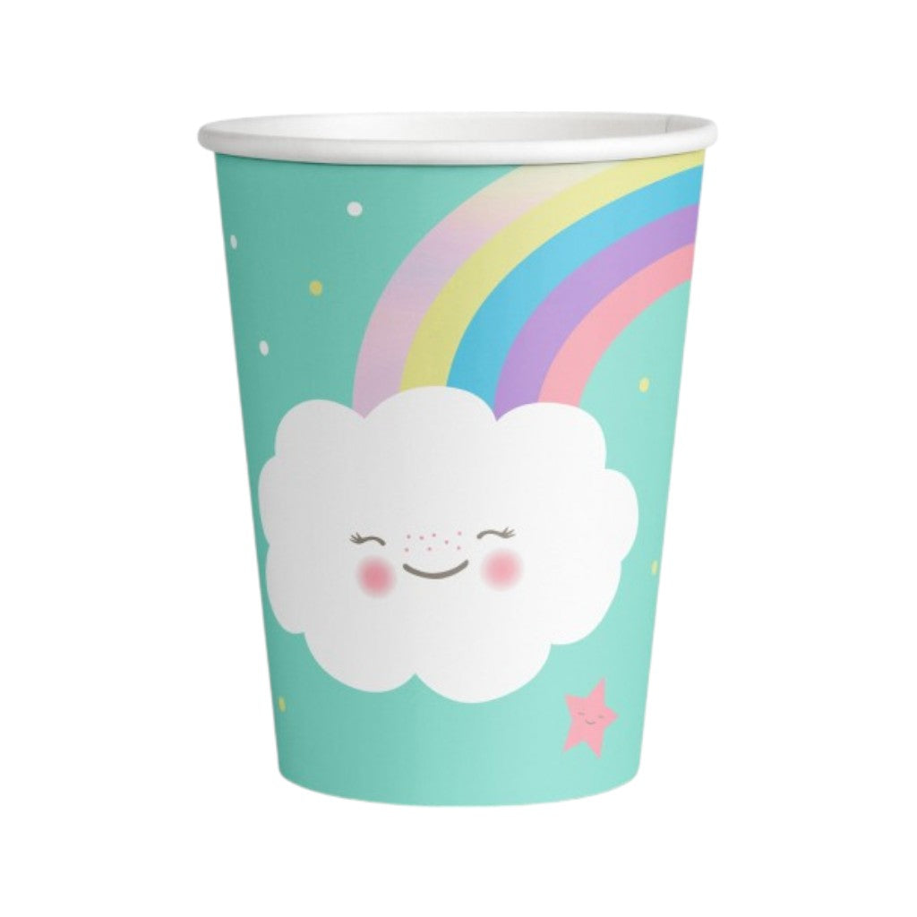 Einwegbecher Regenbogen & Wolke 250ml, 8 Stück
