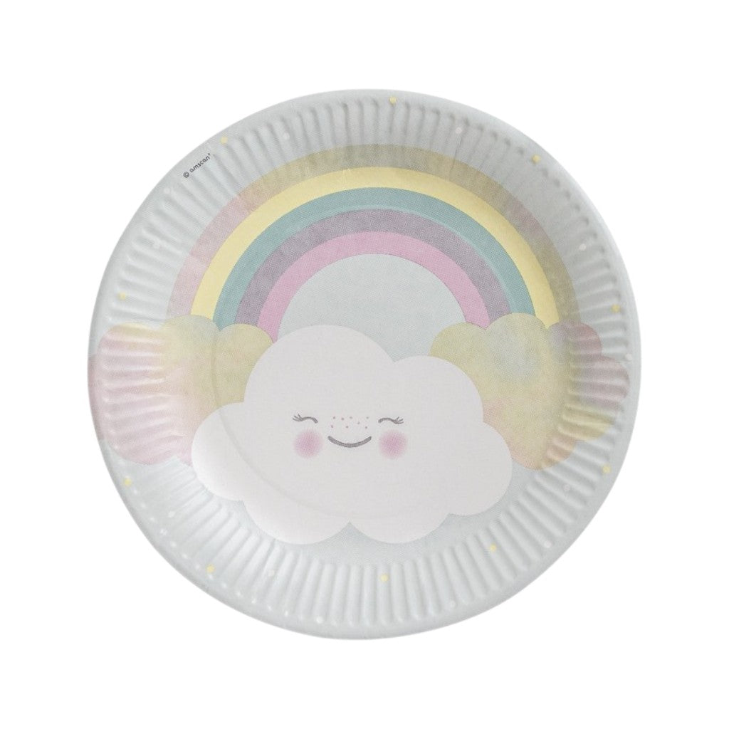 Einwegteller Regenbogen & Wolke 23cm, 8 Stück