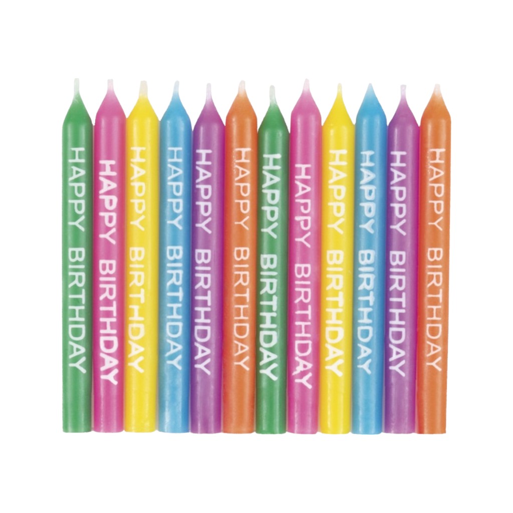 Geburtstagskerzen Happy Birthday Bunt 6cm, 24 Stück