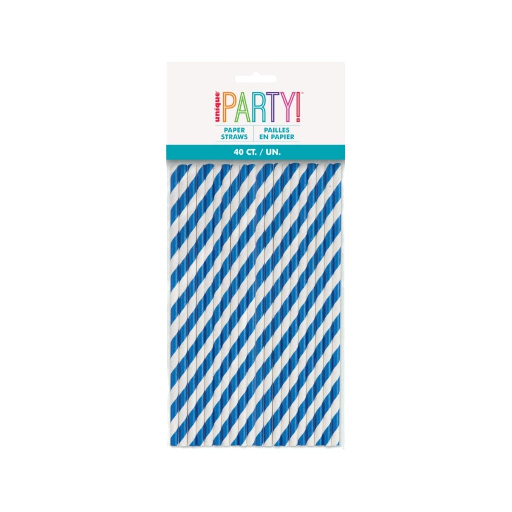 Strohhalm Royal Blue gestreift, 40 Stück