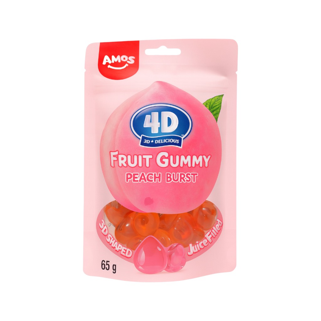 Amos 4D Fruit Gummy Peach Burst, 65 g