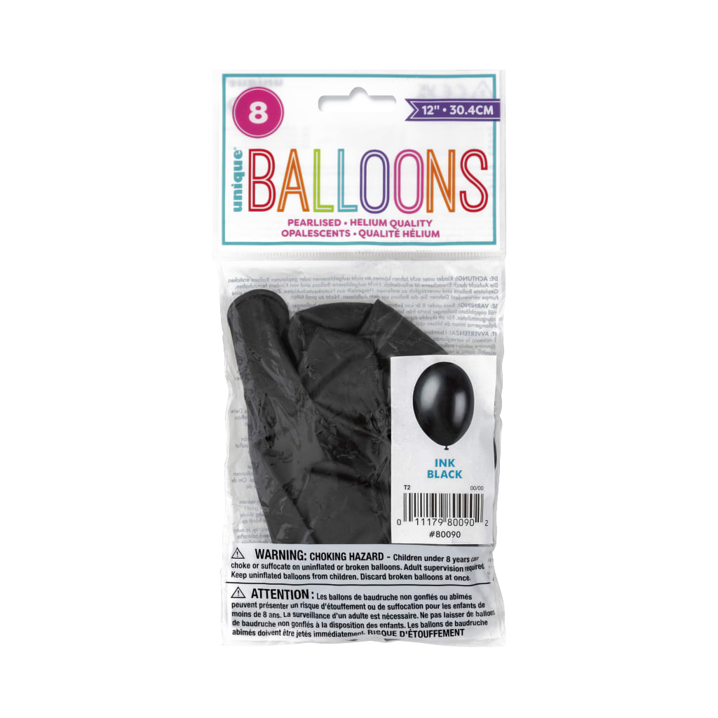 Ballon schwarz 30 cm, 8 Stück