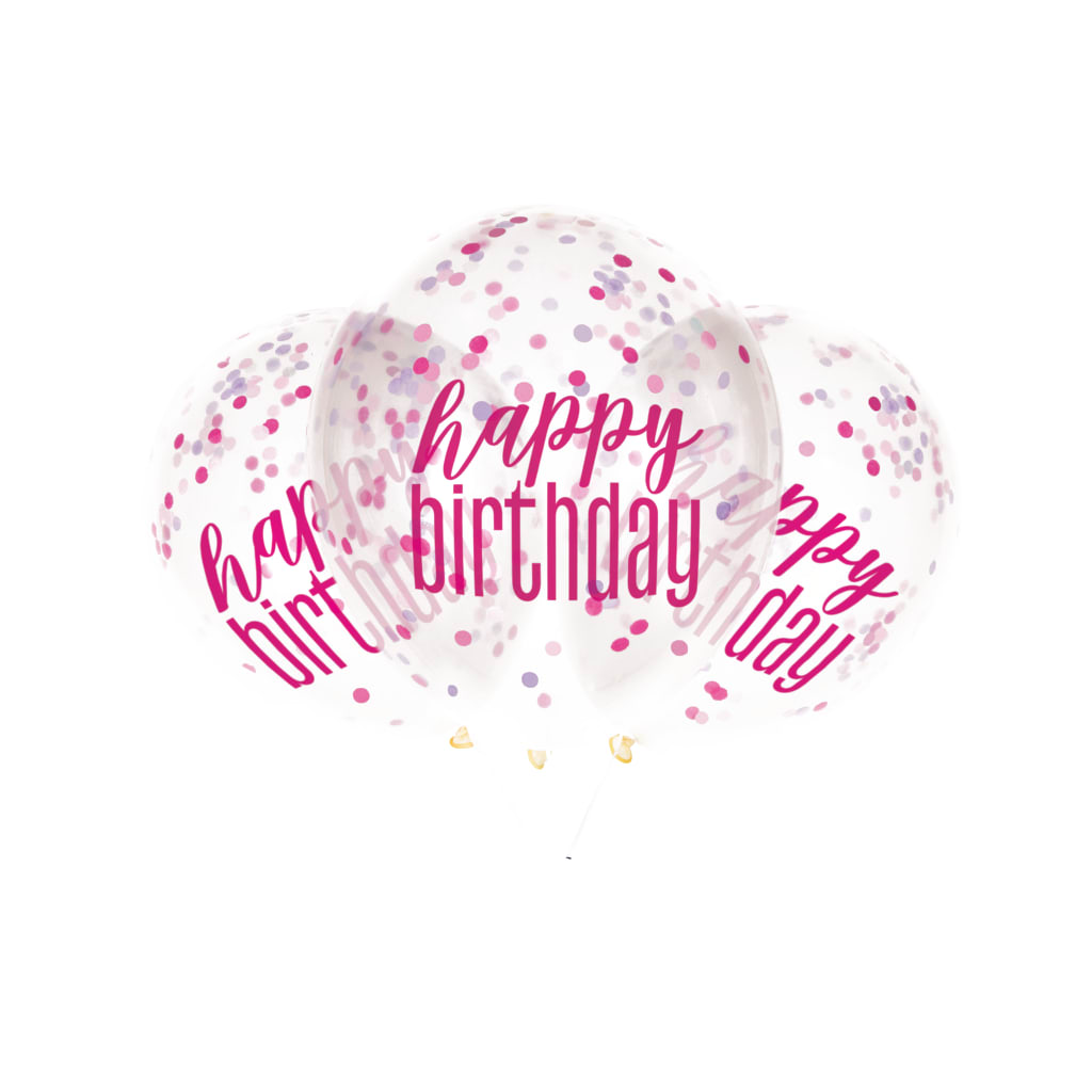 Ballon mit Konfetti pink 30 cm, 6 Stück