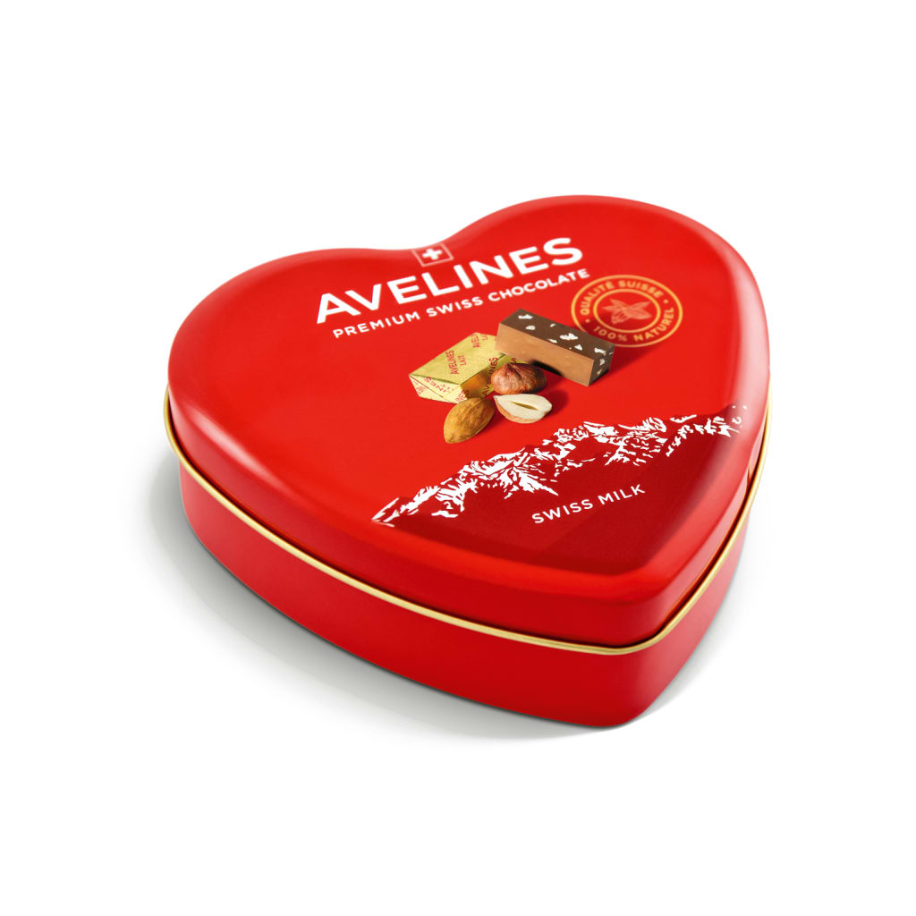 Avelines Milch Herz, 150g, Milchschokoladen-Pralinen in einer Verpackung in Herzform