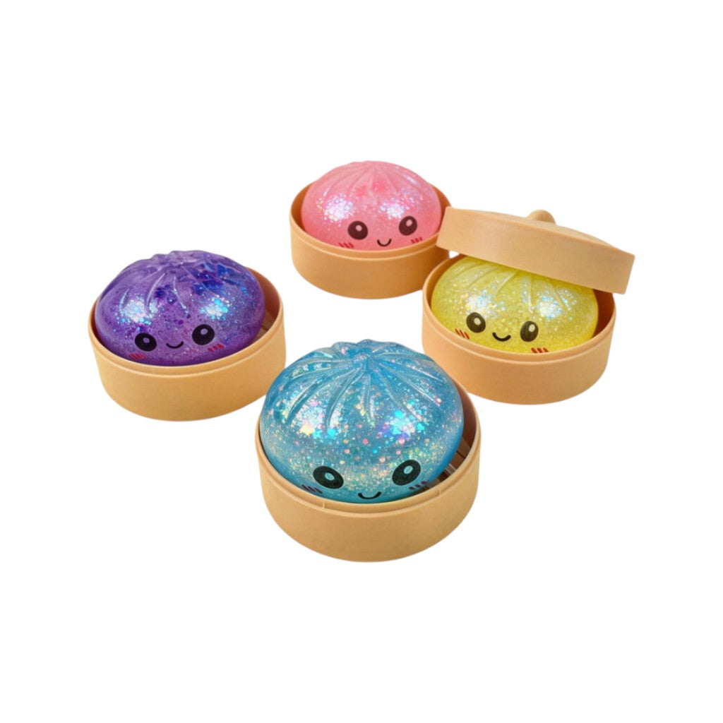 Rainbow Mystery Dumpling Squishy Bun Mini mit Glitzerkugeln, 1 Stück